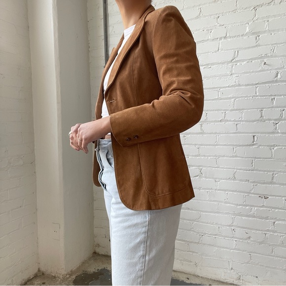 Vintage 70's Benchmark Tan Suede Leather Dagger Collar Jacket Blazer - Picture 9 of 9